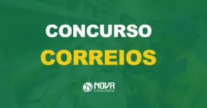 funcionários dos correios analisando correspondências com texto sobre a imagem escrito concurso correios