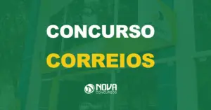 fachada de uma sede dos correios com texto sobre a imagem escrito concurso correios