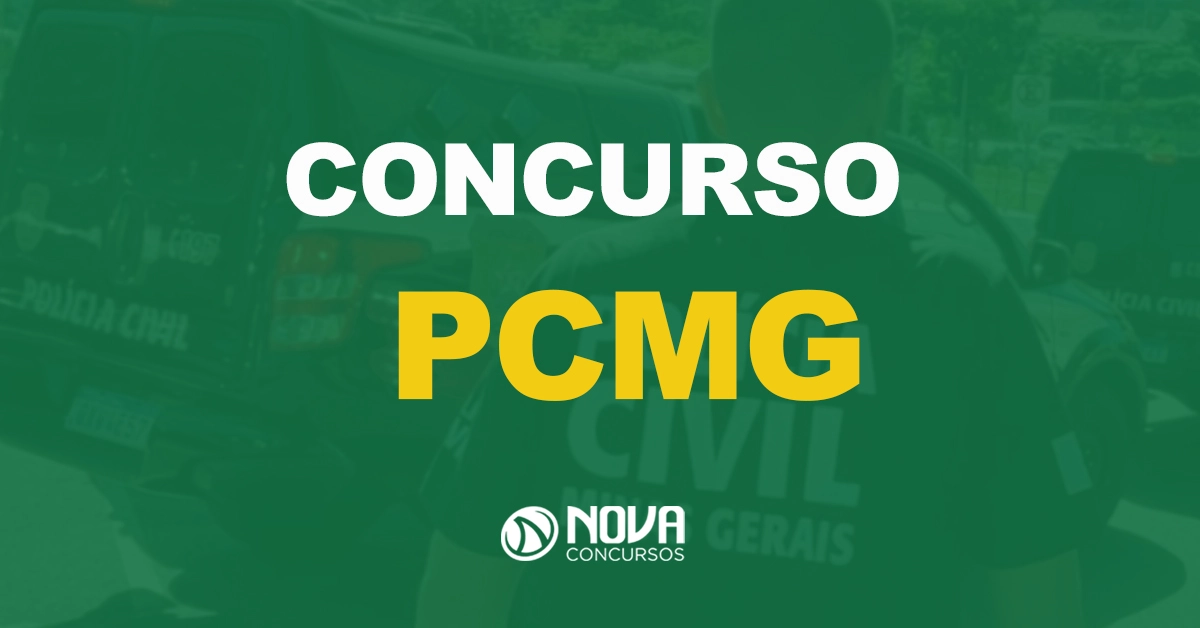 policial civil de costas usando uniforme com texto sobre a imagem escrito concurso pcmg