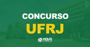 Fachada do campi da Universidade Federal do Rio de Janeiro, no estado do RJ. Texto sobre a imagem Concurso UFRJ