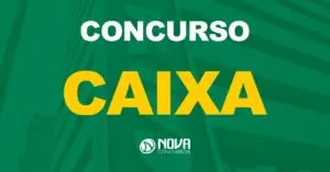 Fachada com letreiros em um prédio da Caixa Econômica Federal do Brasil / Texto sobre a imagem concurso Caixa