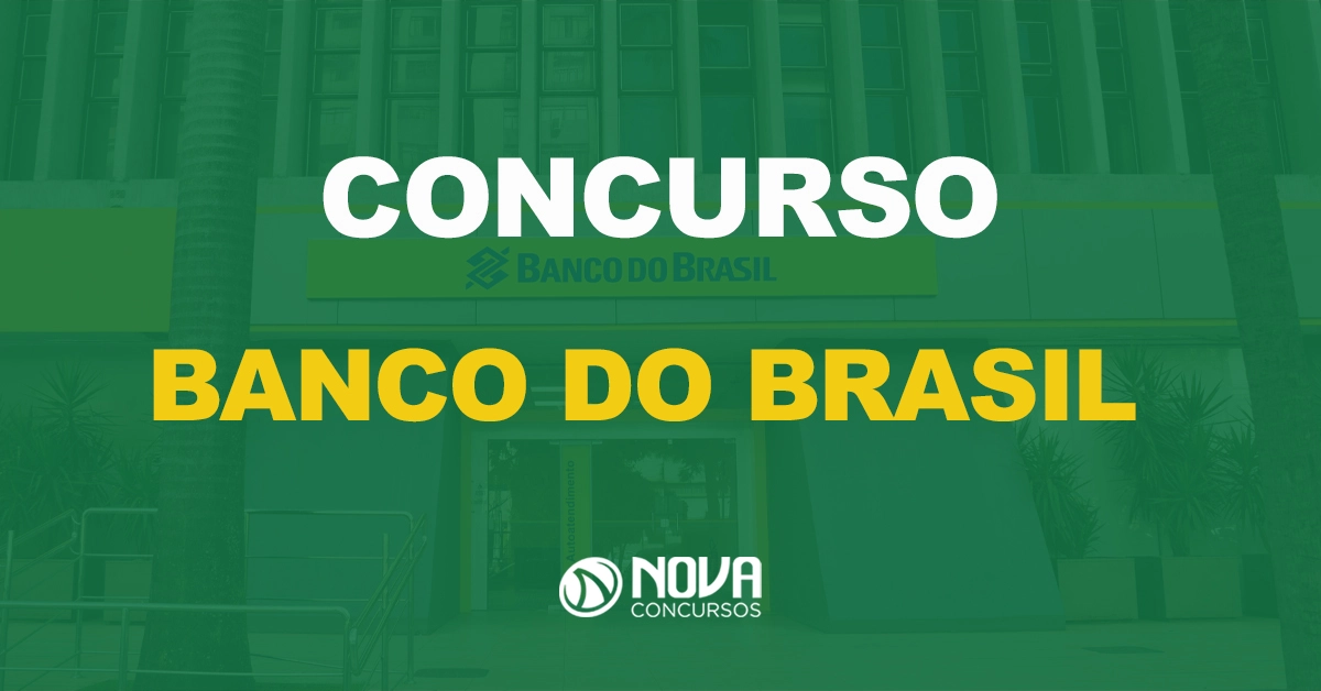 fachada da agência do banco do brasil com texto sobre a imagem escrito concurso banco do brasil