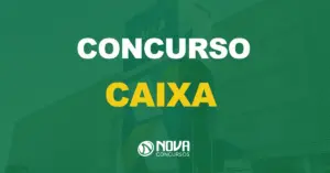 fachada da agencia bancária da caixa com texto sobre a imagem escrito concurso caixa