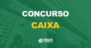 fachada de uma agência bancária da caixa com texto sobre a imagem escrito concurso caixa