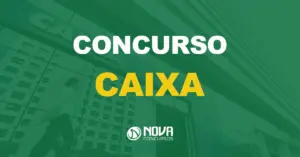 fachada da agência bancária da caixa com texto sobre a imagem escrito concurso caixa