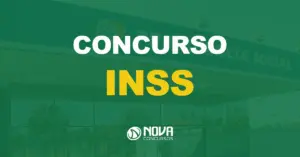 fachada da previdência social com texto sobre a imagem escrito concurso INSS