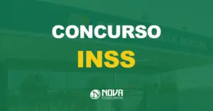 fachada da previdência social com texto sobre a imagem escrito concurso inss