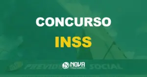 fachada da previdência social com texto sobre a imagem escrito concurso inss