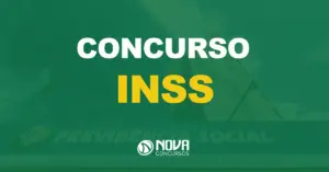 fachada da previdência social com texto sobre a imagem escrito concurso inss