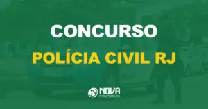 policial ao lado de viatura da policia civil com texto sobre imagem escrito concurso polícia civil RJ