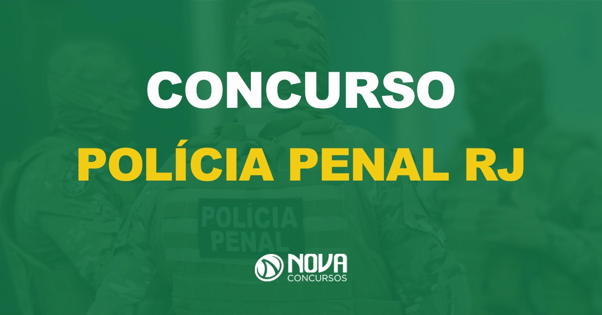 três policiais penais fardados de costas com texto sobre a imagem escrito concurso polícia penal rj