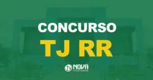 Fachada azul do edifício do Tribunal de Justiça de Roraima, em Boa Vista. Texto sobre a imagem Concurso TJ RR