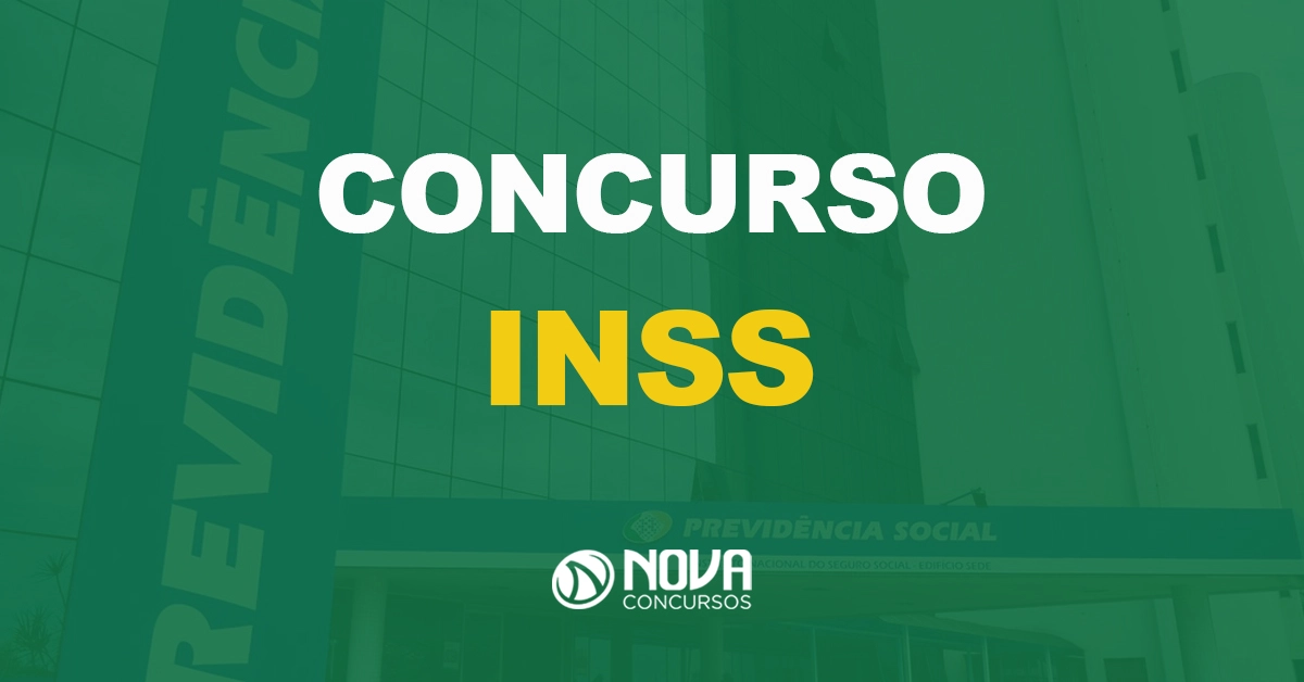 fachada da previdência social com texto sobre a imagem escrito concurso inss