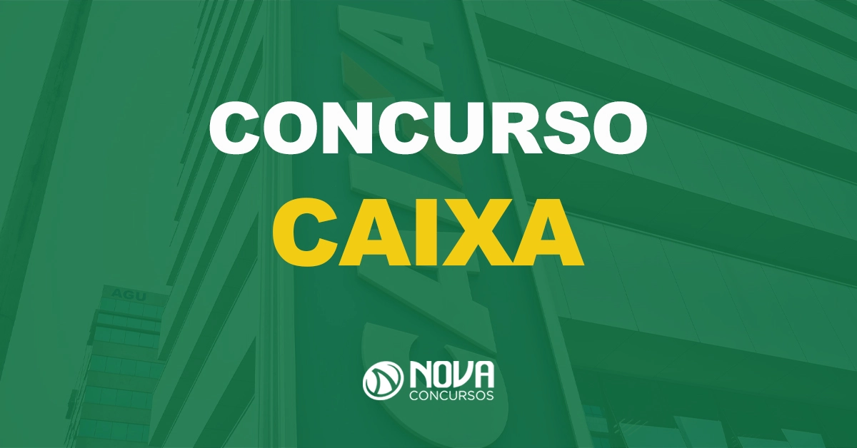 vista lateral da agência bancária da caixa econômica federal com textos sobre a imagem escrito concurso caixa