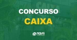 fachada da agência bancária da caixa econômica federal, com texto sobre a imagem escrito concurso Caixa