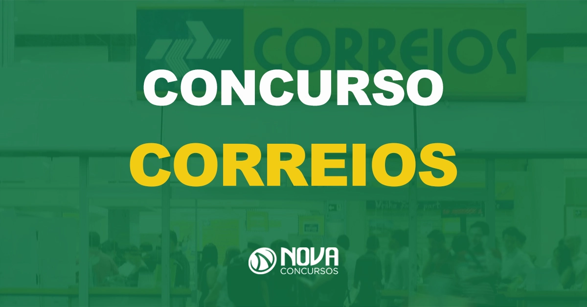 fachada da agência dos correios com texto sobre a imagem escrito concurso correios