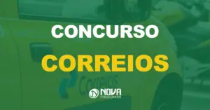 visão lateral do caminhão dos correios com texto sobre a imagem escrito concurso correios