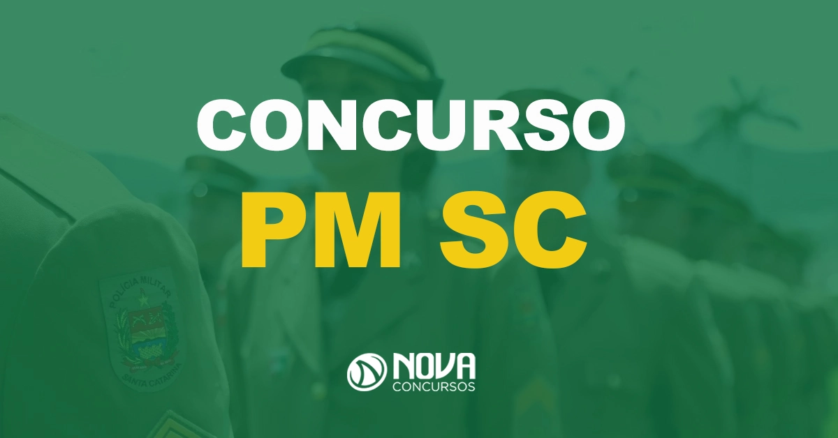 policiais militares em fila com texto sobre a imagem escrito concurso PM SC