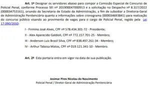 integrantes da comissao de planejamento do concurso policia penal go