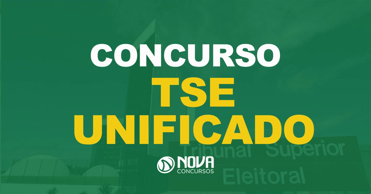 Prédio do Tribunal Superior Eleitoral em Brasília com texto sobre a imagem Concurso TSE Unificado