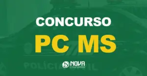 Viatura da Polícia Civil do Mato Grosso do Sul na cor preta com texto sobre a imagem concurso PC MS e logo