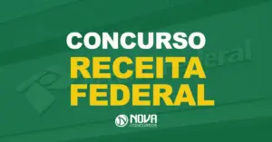 Fachada com o logo e o nome "Receita Federal" em destaque com texto sobre a imagem Concurso Receita Federal