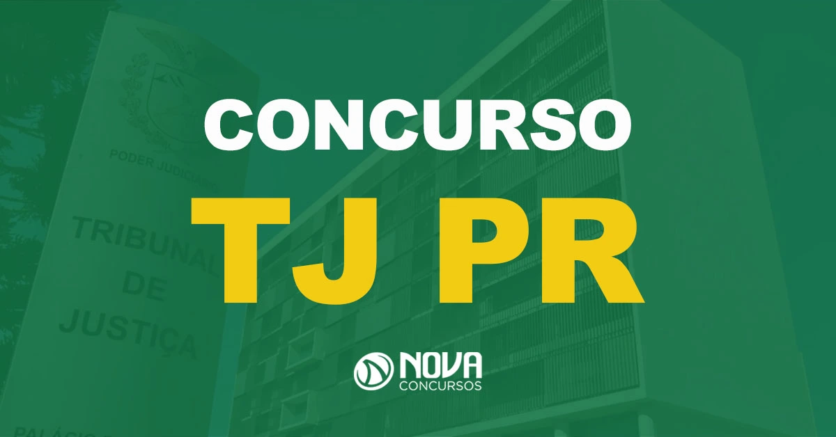 Um prédio com uma placa que diz "tribunal de justiça" com texto sobre a imagem Concurso TJ PR