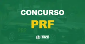 visão lateral do carro da polícia rodoviária federal com texto sobre a imagem escrito concurso PRF