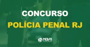 policial penal ao lado de bandido com texto sobre a imagem escrito concurso polícia penal RJ