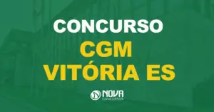 Fachada de um edifício com uma parede de mármore com as letras PMV fixadas com texto sobre a imagem Concurso CGM Vitória ES