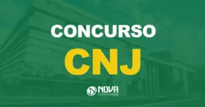 Um grande prédio do Conselho Nacional de Justiça com grandes janelas de vidro com texto sobre a imagem CNJ