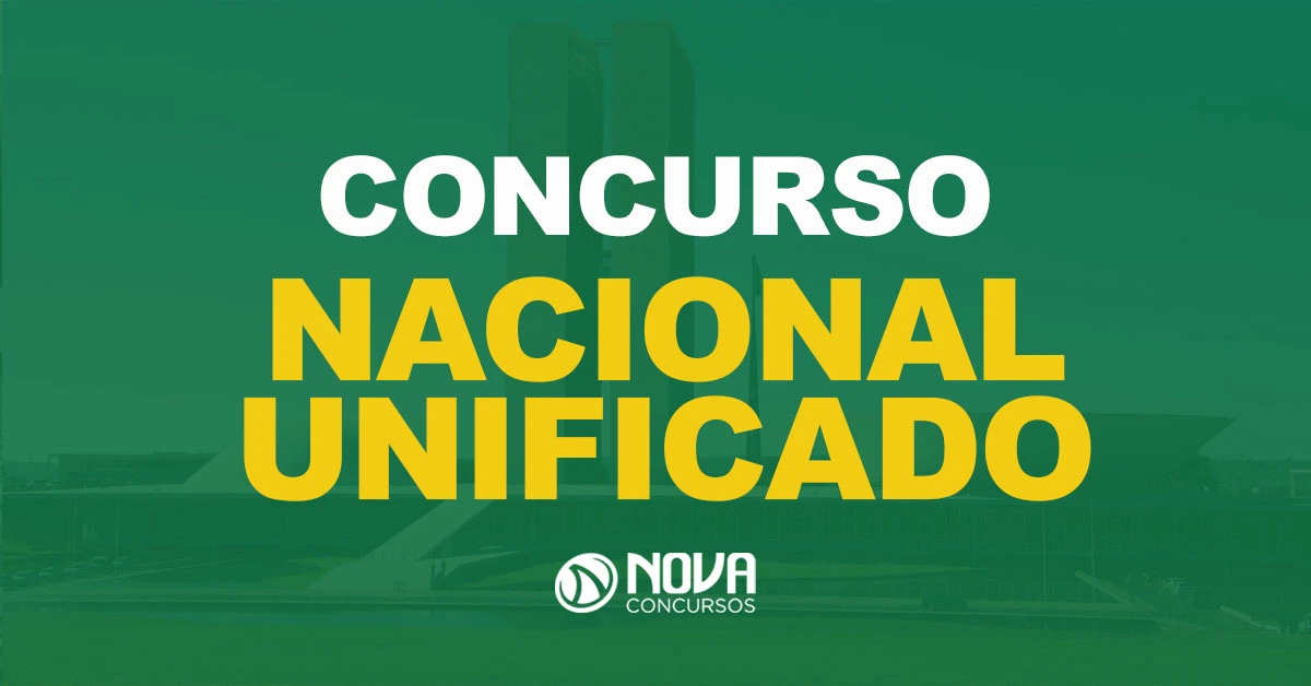 Prédio da sede do Congresso Nacional, em Brasília, no Distrito Federal com texto sobre a imagem Concurso Nacional Unificado