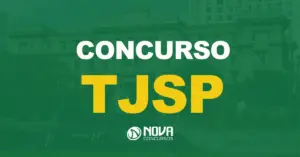 Prédio do Tribunal de Justiça de São Paulo com uma fonte na frente com texto sobre a imagem concurso TJSP