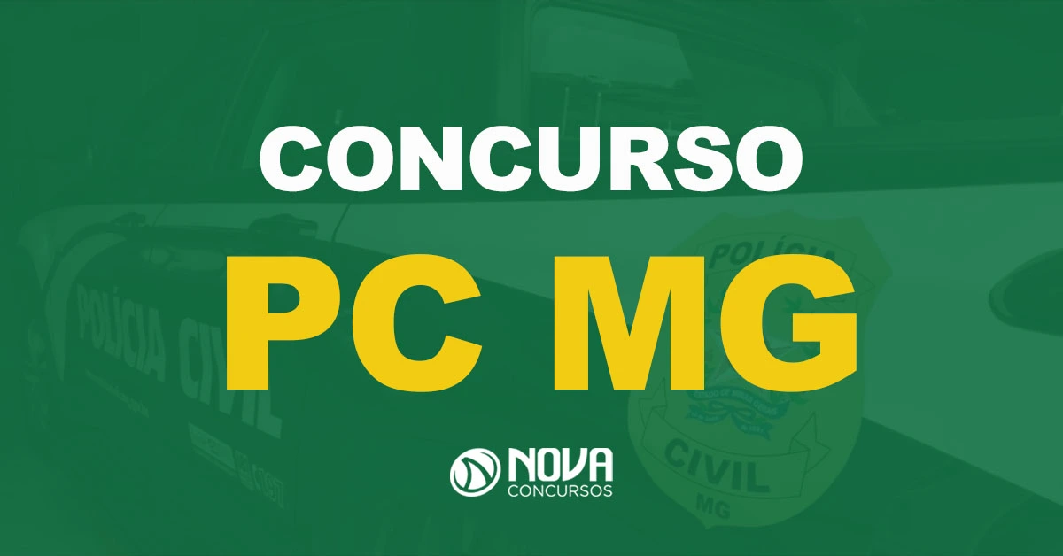 Viatura da polícia civil minas gerais em destaque com texto sobre a imagem Concurso PC MG