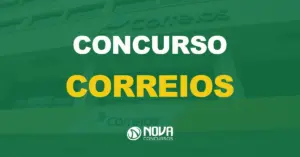 fachada de uma agência dos correios com texto sobre a imagem escrito concursos correios