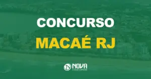 vista aérea da cidade de macaé, no rio de janeiro, com texto sobre a imagem escrito concurso macaé rj