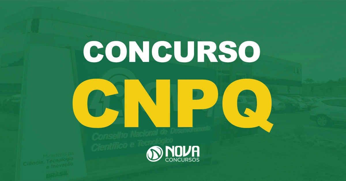 Fachada da sede do Conselho Nacional de Desenvolvimento Científico e Tecnológico com texto sobre a imagem concurso CNPQ