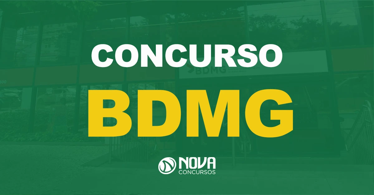 Fachada do Banco de Desenvolvimento de Minas Gerais com texto sobre a imagem Concurso BDMG