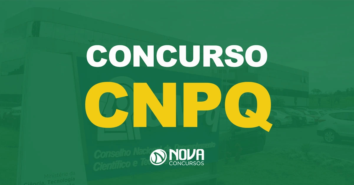 Fachada da sede do Conselho Nacional de Desenvolvimento Científico e Tecnológico com texto sobre a imagem concurso CNPQ