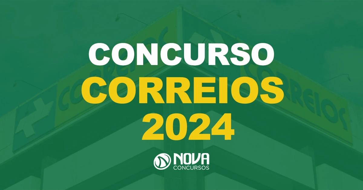 Fachada de uma das agências dos Correios espalhadas pelo Brasil com texto sobre a imagem Concurso Correios 2024