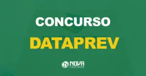 Fachada da Empresa de Tecnologia e Informações da Previdência com texto sobre a imagem Concurso Dataprev