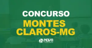 Professora dando aula para jovens alunos em sala de aula com texto sobre a imagem Concurso Prefeitura de Montes Claros