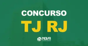 Edifício do Tribunal de Justiça do Rio de Janeiro com texto sobre a imagem Concurso TJ RJ