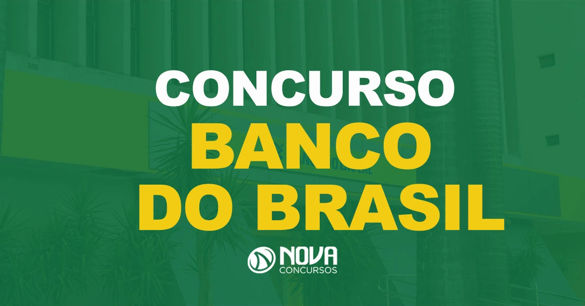 Fachada de uma Agência do Banco do Brasil com texto sobre a imagem Concurso Banco do Brasil