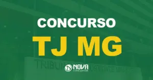 Fachada do Tribunal de Justiça de Minas Gerais com texto sobre a imagem Concurso TJ MG