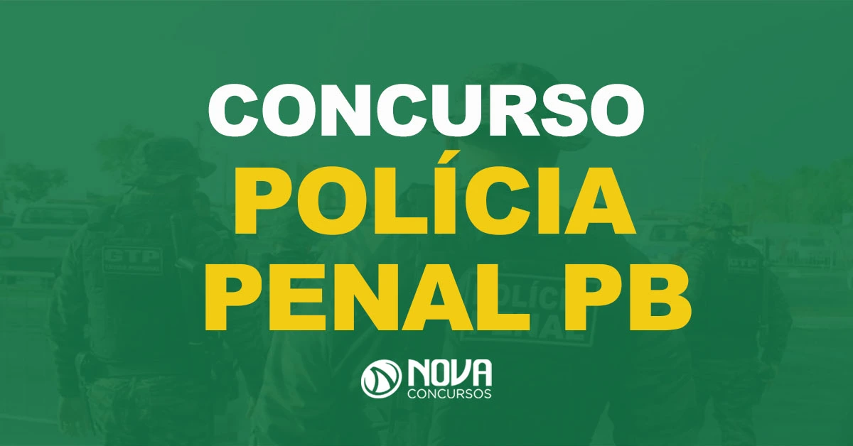 Um grupo de policiais penais caminhando com texto sobre a imagem concurso Polícia Penal PB