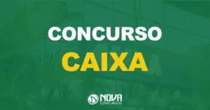 fachada da agência bancária da caixa com texto sobre a imagem escrito concurso Caixa