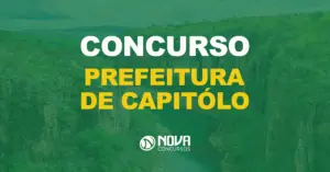 visão área dos lados de furnas em capitólio com texto sobre a imagem escrito concurso prefeitura de capitólio