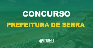 vista aérea da praia no município de serra, no espírito santo, com texto sobre a imagem escrito concurso prefeitura de serra