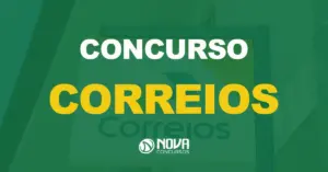 Placa de metal com logo dos Correioscom texto sobre a imagem escrito Concurso Correios